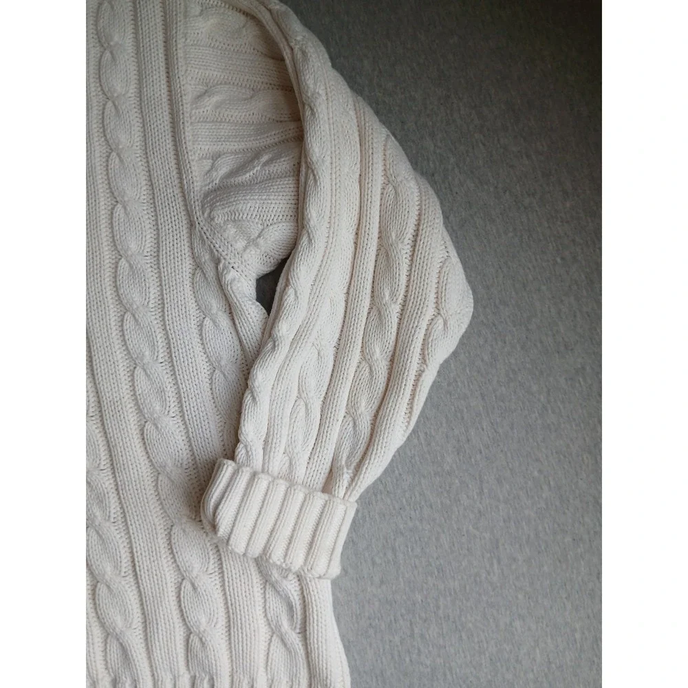 Vintage Gap Sweater Large Tennis Prep Cable Knit V Neck Preppy Wimbleton 90s - Picture 3 of 15